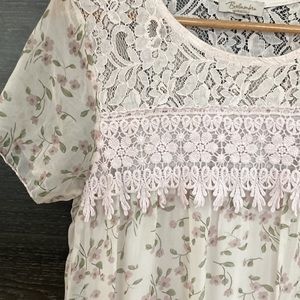 Bellamie Lace Floral Blouse - Pink and Cream